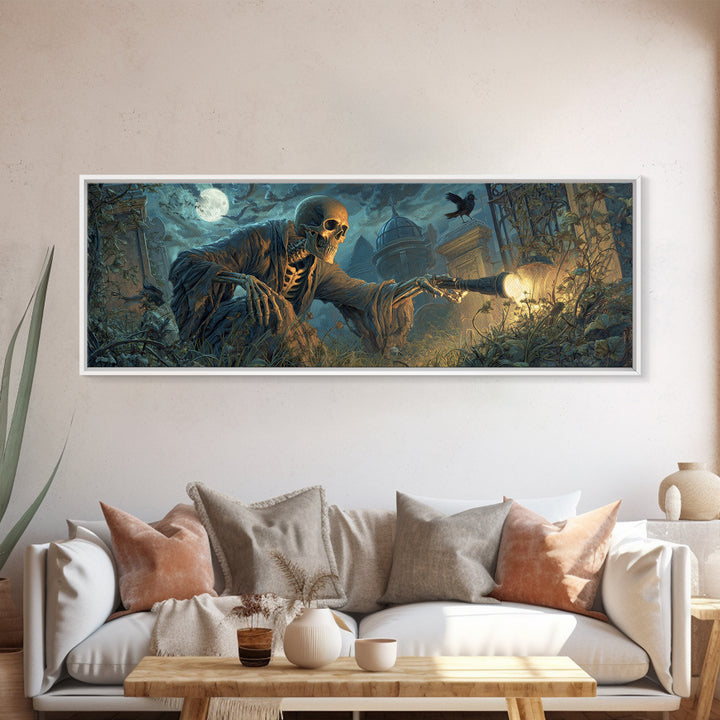 The Skull Astronomer, Extra Wide Wall Art, Dark Halloween Decor, Canvas Print, Halloween Wall Decor, Gothic Home Decor, Dark Fantasy Art