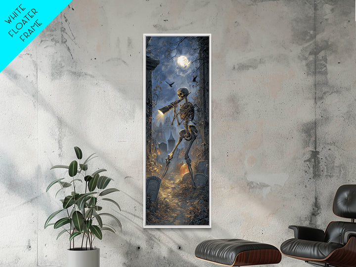 The Skull Astronomer, Tall Narrow Wall Art, Gothic Horror Wall Art, Framed Canvas Print, Halloween Wall Decor, Gothic Home Decor
