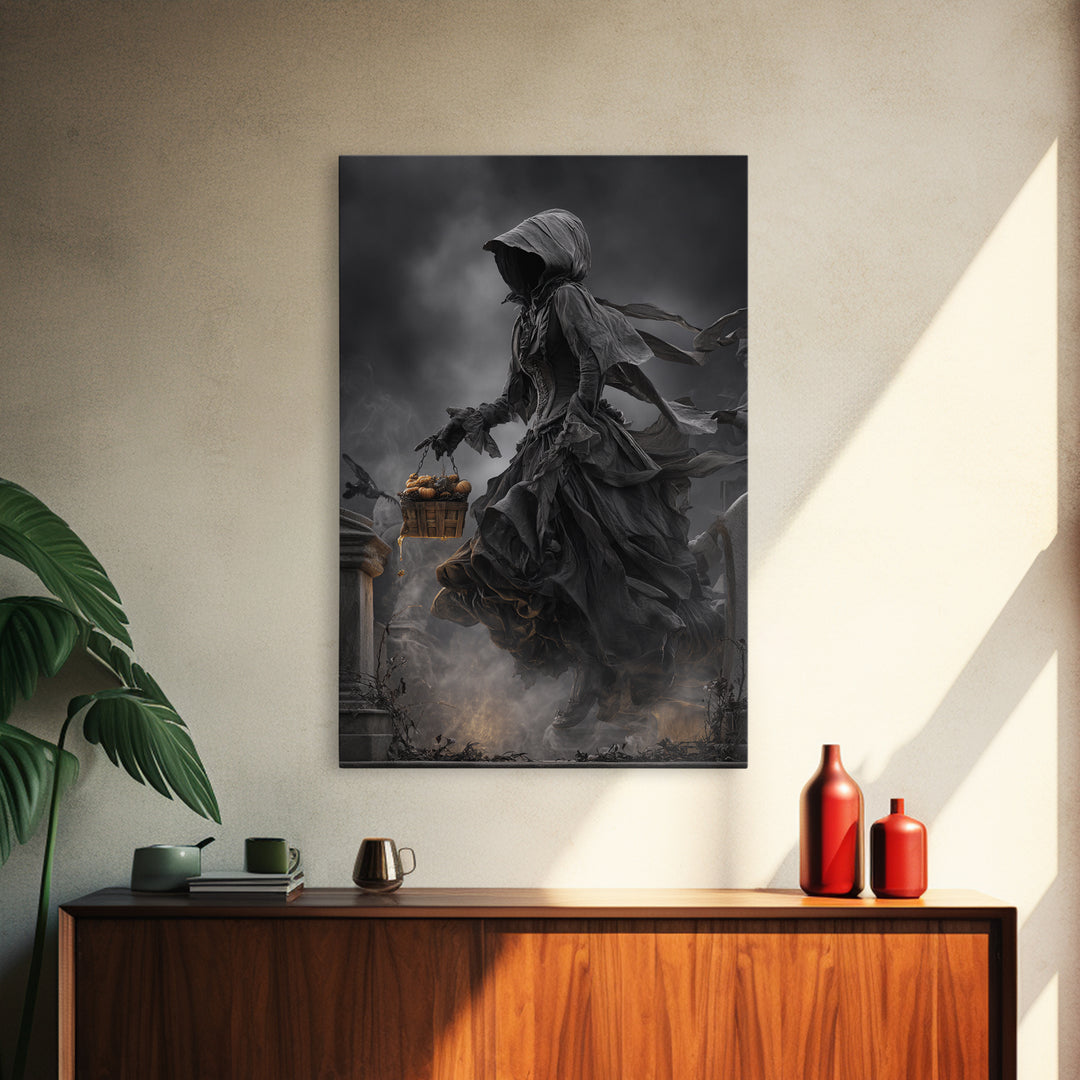 The Cemetery Beekeeper, Vertical Wall Art, Gothic Horror Wall Art, Framed Canvas Print, Halloween Wall Decor, Gothic Home Decor