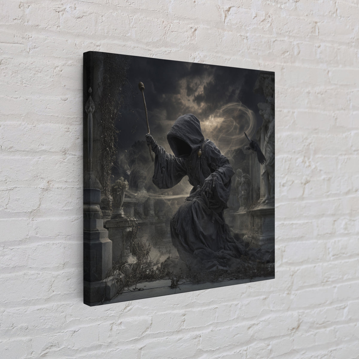 The Cemetery Beekeeper, Square Wall Art, Gothic Horror Wall Art, Framed Canvas Print, Halloween Wall Decor, Gothic Home Decor