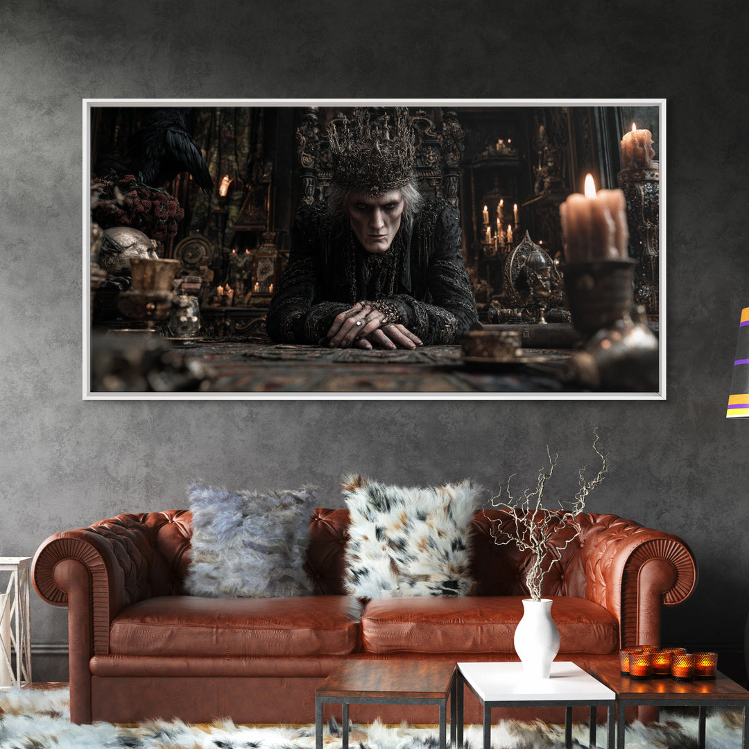 The Thorn-Crowned King, Wide Panoramic Art, Haunted Gothic Art, Framed Canvas Print, Halloween Wall Decor, Gothic Home Decor