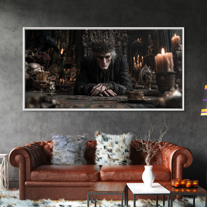 The Thorn-Crowned King, Wide Panoramic Art, Haunted Gothic Art, Framed Canvas Print, Halloween Wall Decor, Gothic Home Decor