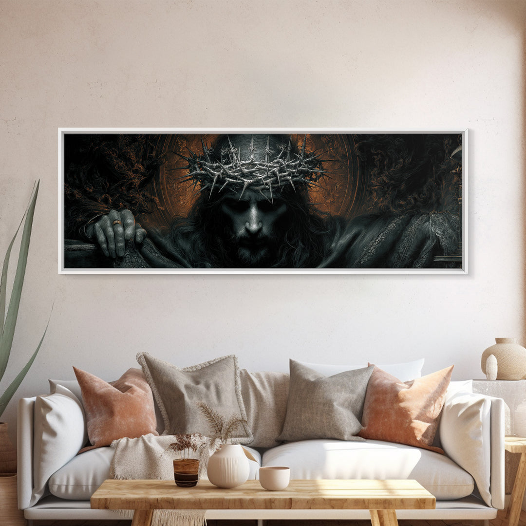 The Thorn-Crowned King, Extra Wide Wall Art, Dark Fantasy Wall Art, Canvas Print, Halloween Wall Decor, Gothic Home Decor