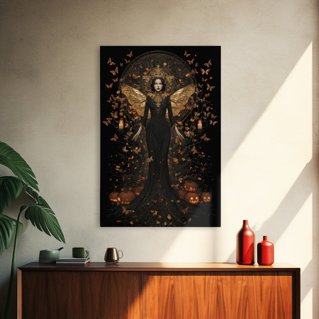The Moth-Winged Empress, Vertical Wall Art, Dark Halloween Decor, Canvas Print, Halloween Wall Decor, Gothic Home Decor, Dark Fantasy Art