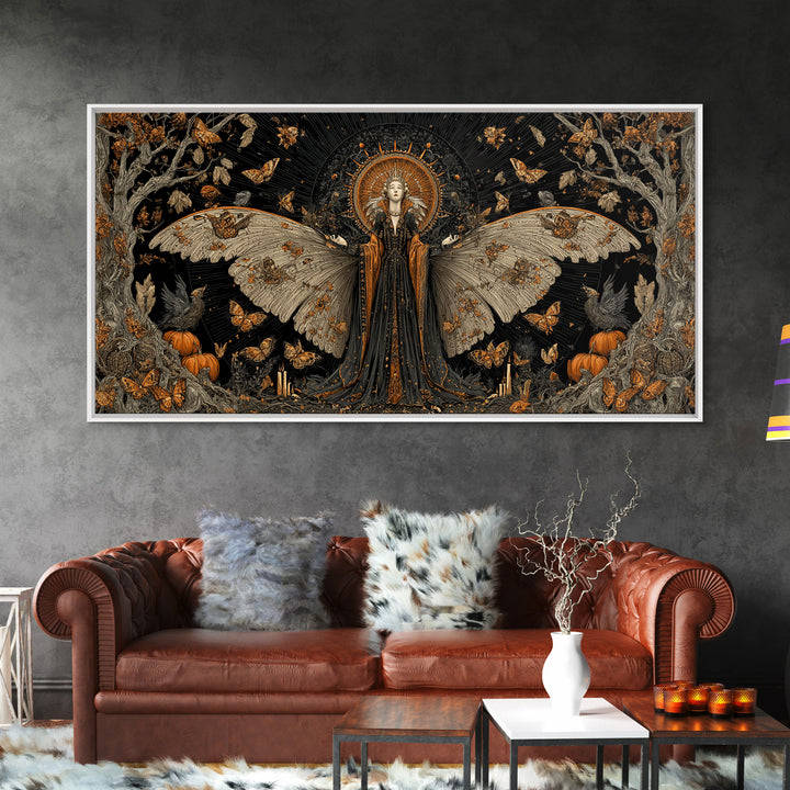 The Moth-Winged Empress, Wide Panoramic Art, Gothic Horror Wall Art, Framed Canvas Print, Halloween Wall Decor, Gothic Home Decor