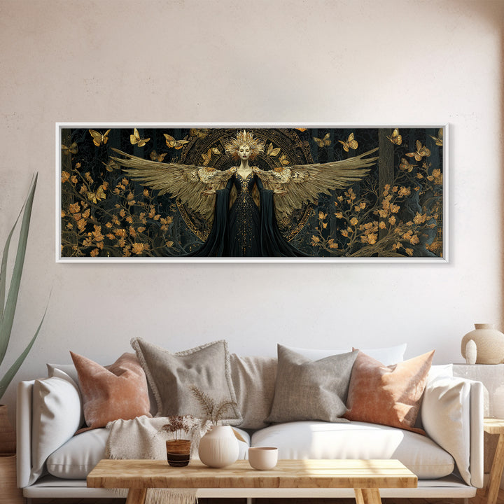 The Moth-Winged Empress, Extra Wide Wall Art, Haunted Gothic Art, Framed Canvas Print, Halloween Wall Decor, Gothic Home Decor