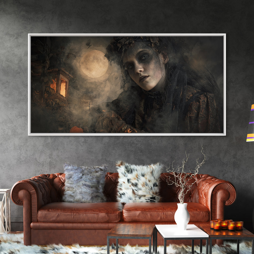 The Ash-Covered Oracle, Wide Panoramic Art, Spooky Home Decor, Canvas Print, Halloween Wall Decor, Gothic Home Decor, Seasonal Home Decor