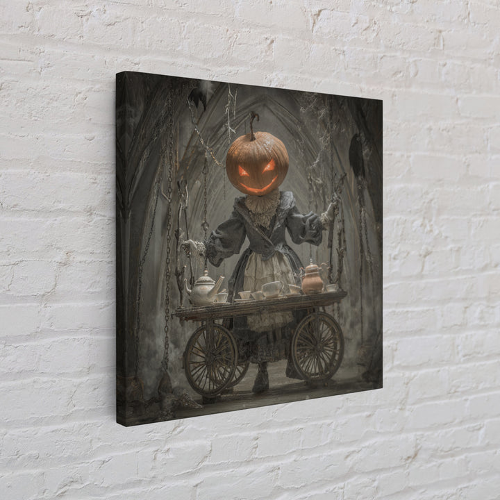 The Pumpkin-Headed Tea Merchant, Square Wall Art, Dark Fantasy Wall Art, Canvas Print, Halloween Wall Decor, Gothic Home Decor