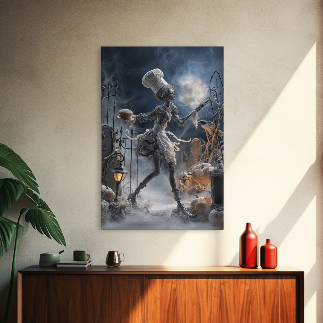 The Ghost Bakery, Vertical Wall Art, Haunted Gothic Art, Framed Canvas Print, Halloween Wall Decor, Gothic Home Decor, Statement Wall Art