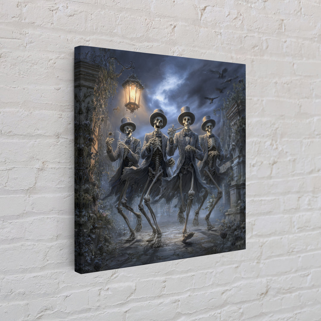 The Skeleton Barbershop Quartet, Square Wall Art, Gothic Horror Wall Art, Framed Canvas Print, Halloween Wall Decor, Gothic Home Decor