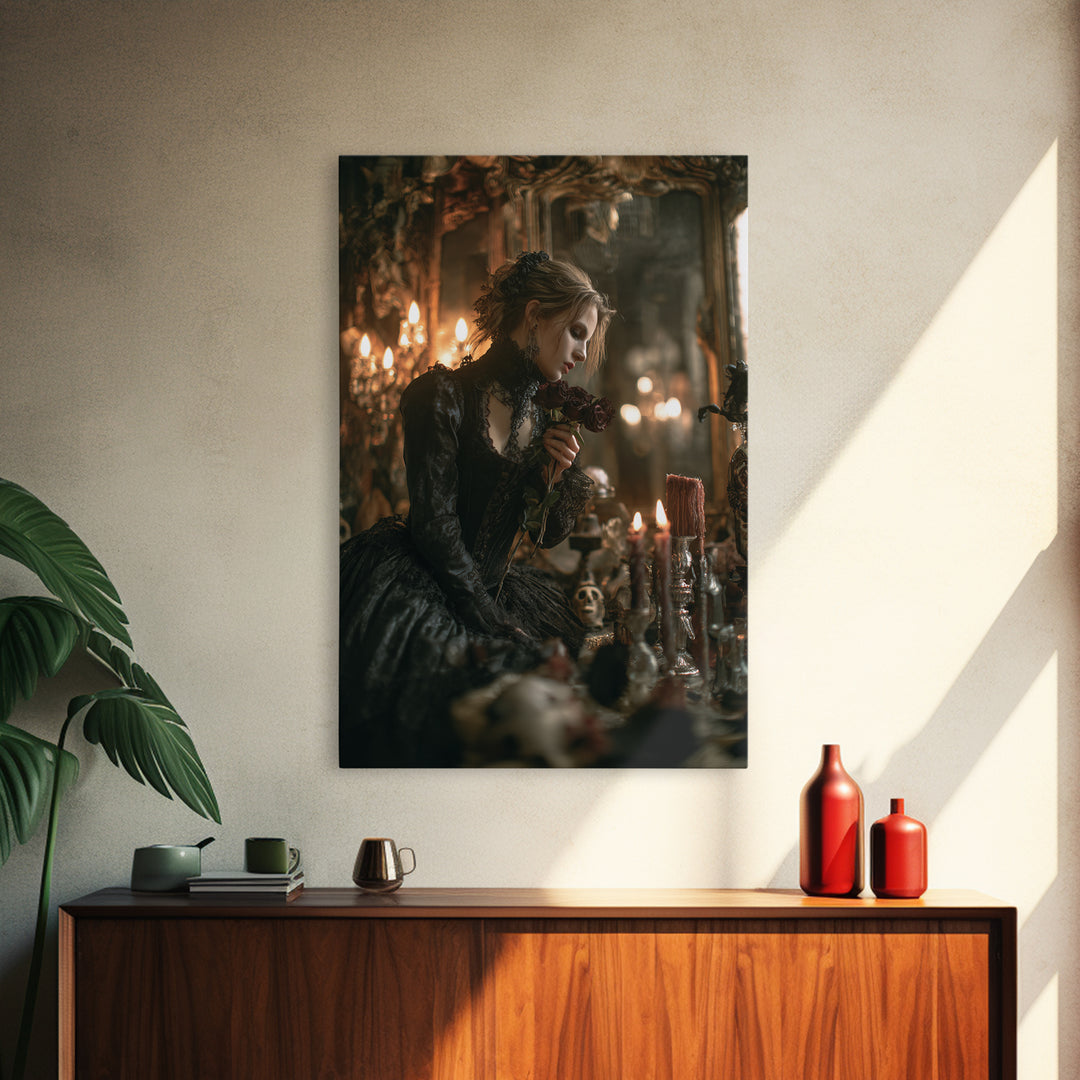 The Vampire Florist, Vertical Wall Art, Haunted Gothic Art, Framed Canvas Print, Halloween Wall Decor, Gothic Home Decor, Horror Wall Art