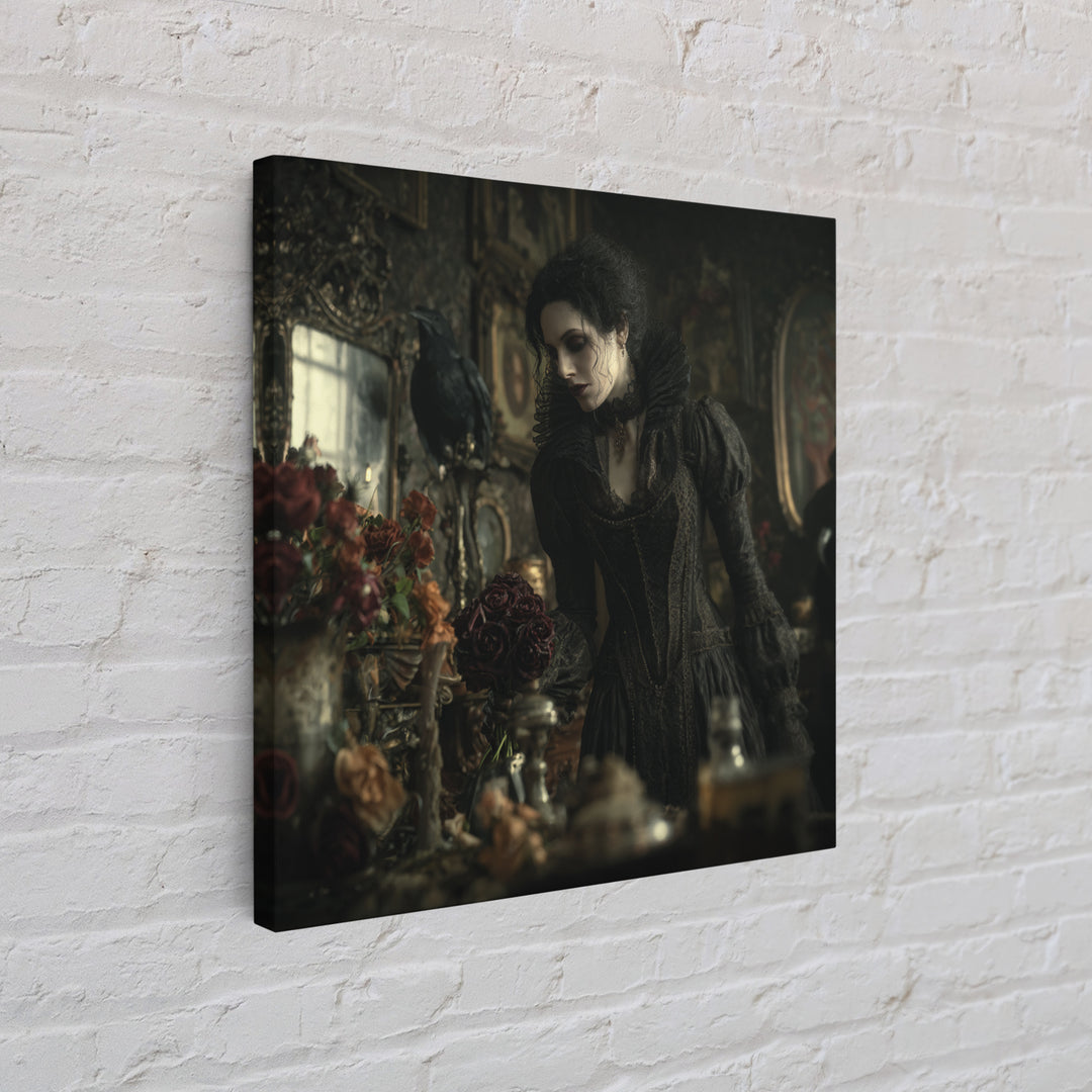 The Vampire Florist, Square Wall Art, Gothic Horror Wall Art, Framed Canvas Print, Halloween Wall Decor, Gothic Home Decor