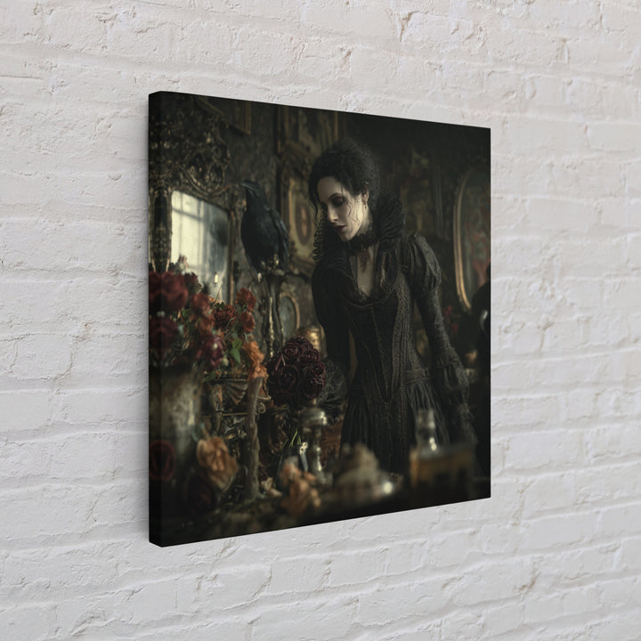 The Vampire Florist, Square Wall Art, Gothic Horror Wall Art, Framed Canvas Print, Halloween Wall Decor, Gothic Home Decor