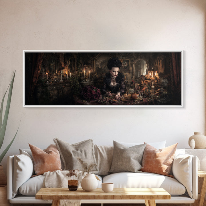 The Vampire Florist, Extra Wide Wall Art, Dark Fantasy Wall Art, Canvas Print, Halloween Wall Decor, Gothic Home Decor, Halloween Wall Art