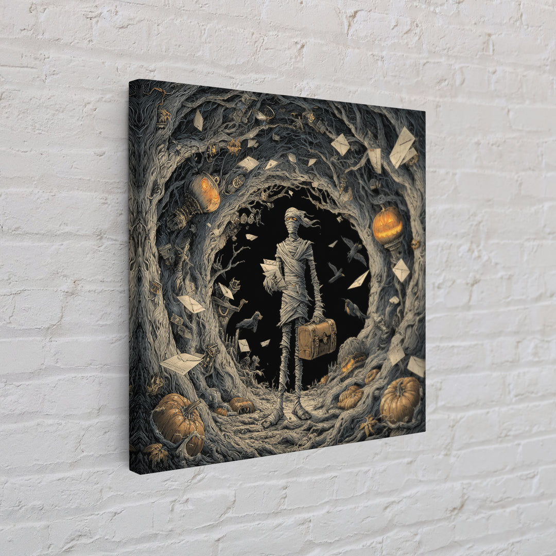 The Mummy Mail Carrier, Square Wall Art, Dark Fantasy Wall Art, Canvas Print, Halloween Wall Decor, Gothic Home Decor, Spooky Wall Decor