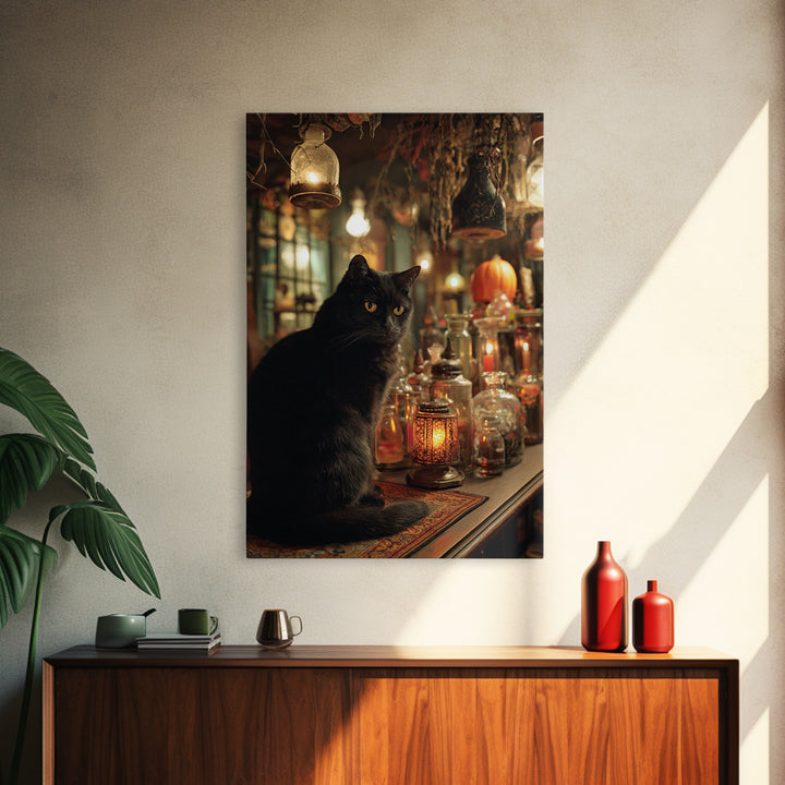The Witch'S Cat Cafe, Vertical Wall Art, Gothic Horror Wall Art, Framed Canvas Print, Halloween Wall Decor, Gothic Home Decor
