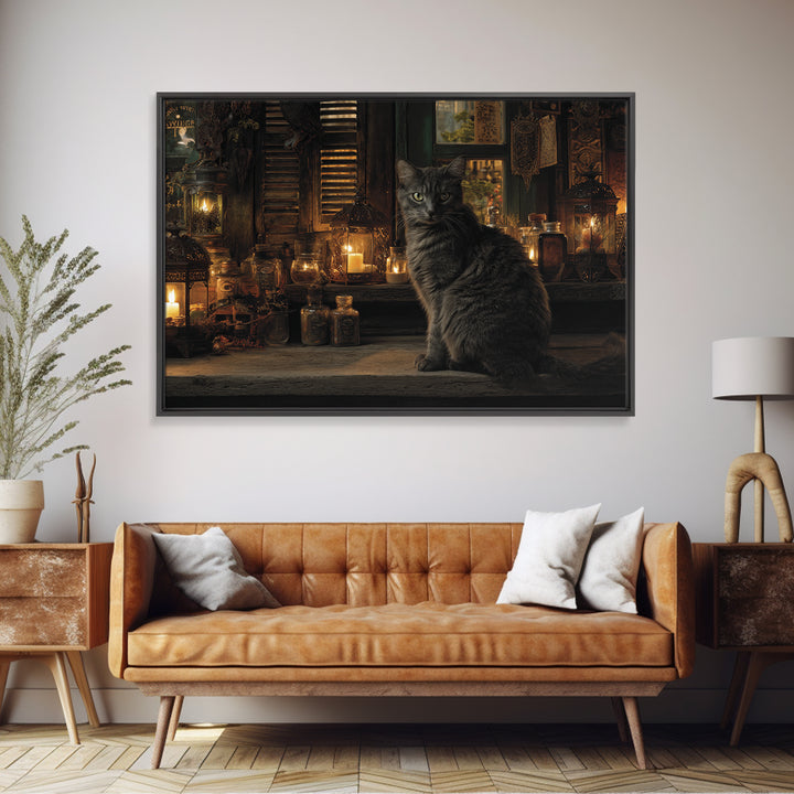 The Witch'S Cat Cafe, Landscape Wall Art, Haunted Gothic Art, Framed Canvas Print, Halloween Wall Decor, Gothic Home Decor