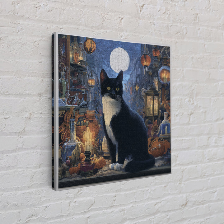 The Witch'S Cat Cafe, Square Wall Art, Haunted Gothic Art, Framed Canvas Print, Halloween Wall Decor, Gothic Home Decor, Dark Fantasy Art