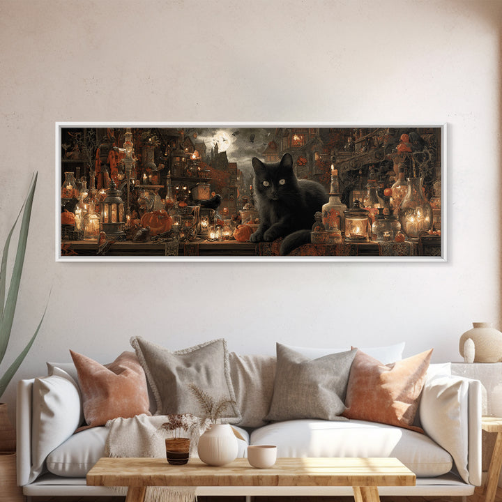 The Witch'S Cat Cafe, Extra Wide Wall Art, Dark Fantasy Wall Art, Canvas Print, Halloween Wall Decor, Gothic Home Decor, Dark Fantasy Art