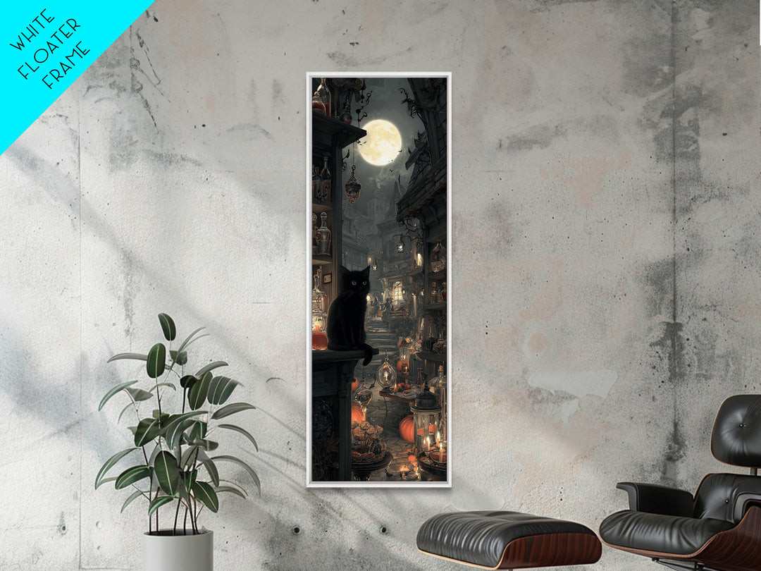 The Witch'S Cat Cafe, Tall Narrow Wall Art, Dark Fantasy Wall Art, Canvas Print, Halloween Wall Decor, Gothic Home Decor, Dark Fantasy Art