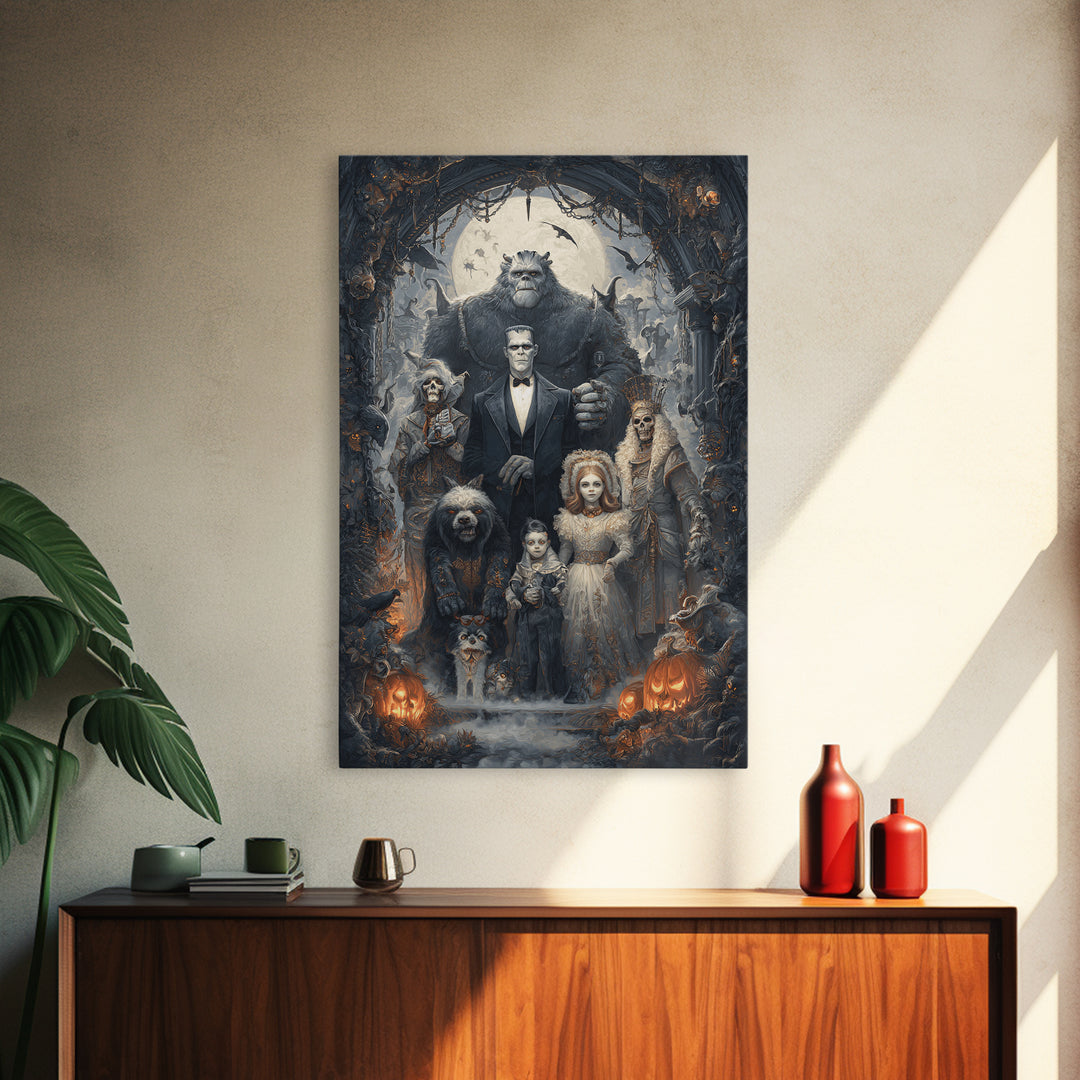 The Monster Family Portrait, Vertical Wall Art, Dark Fantasy Wall Art, Canvas Print, Halloween Wall Decor, Gothic Home Decor