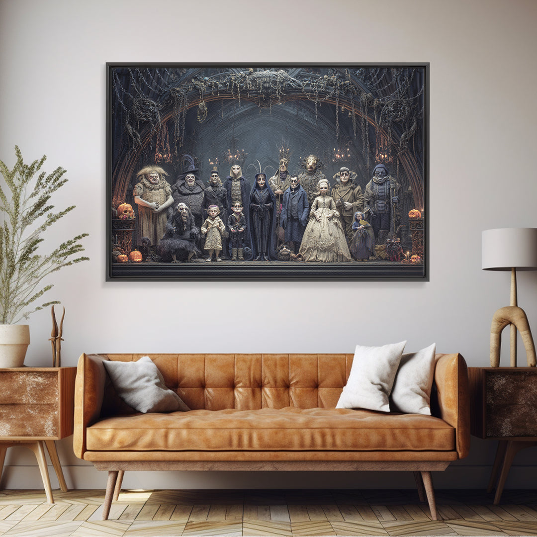 The Monster Family Portrait, Landscape Wall Art, Haunted Gothic Art, Framed Canvas Print, Halloween Wall Decor, Gothic Home Decor