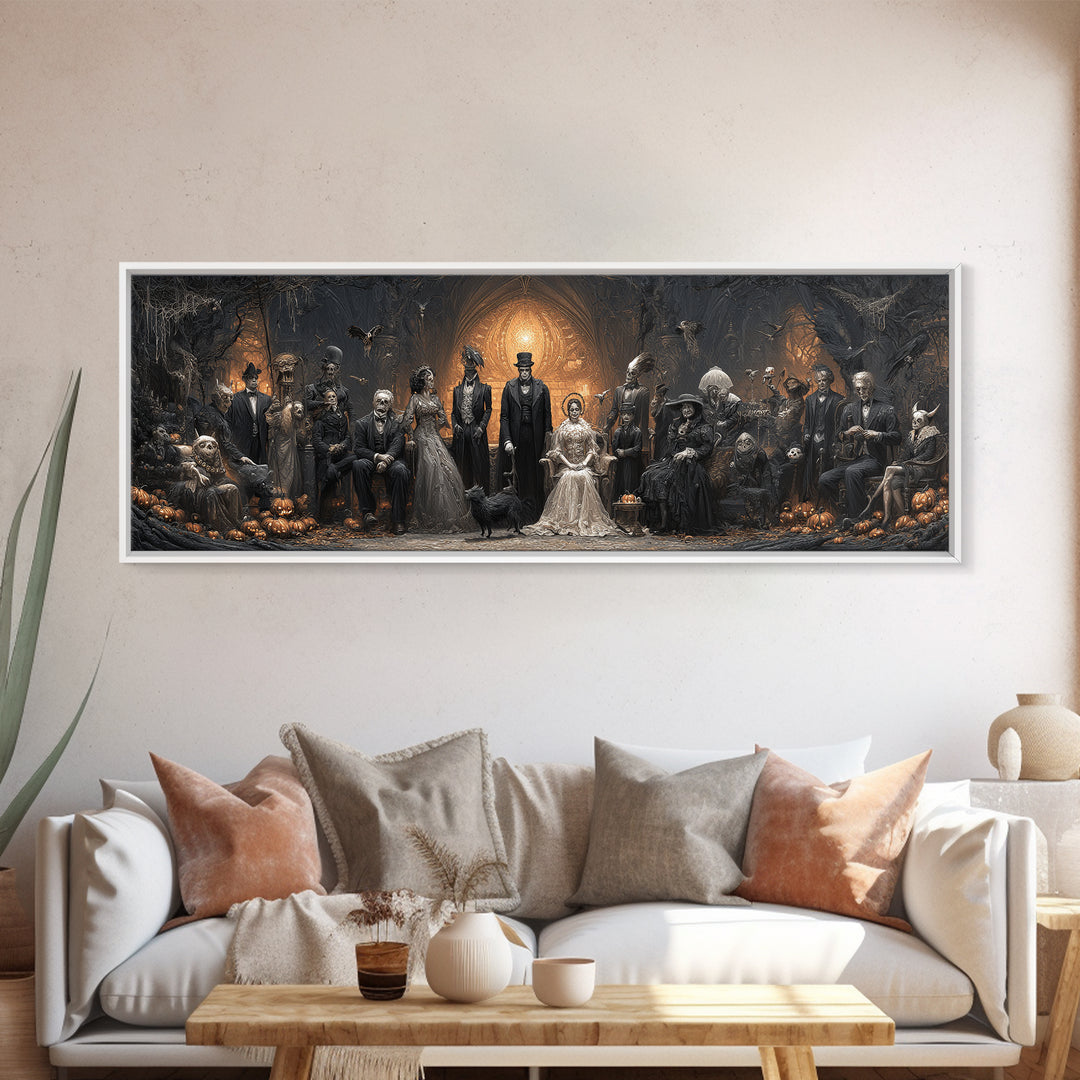 The Monster Family Portrait, Extra Wide Wall Art, Haunted Gothic Art, Framed Canvas Print, Halloween Wall Decor, Gothic Home Decor