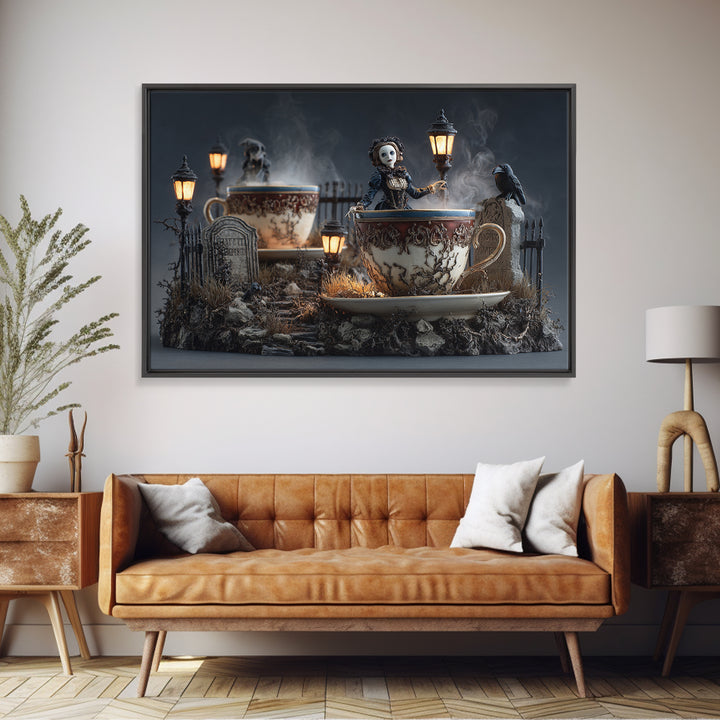Tiny Ghosts In Teacups, Landscape Wall Art, Dark Halloween Decor, Canvas Print, Halloween Wall Decor, Gothic Home Decor