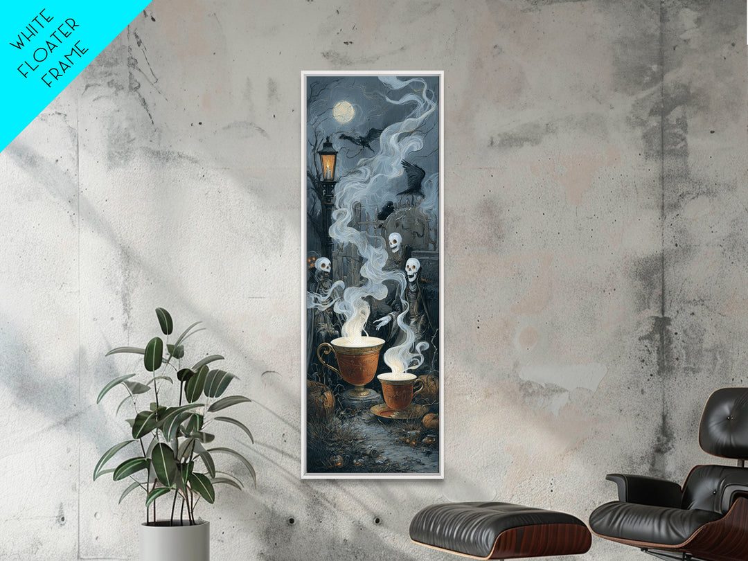 Tiny Ghosts In Teacups, Tall Narrow Wall Art, Macabre Wall Art, Framed Canvas Print, Halloween Wall Decor, Gothic Home Decor