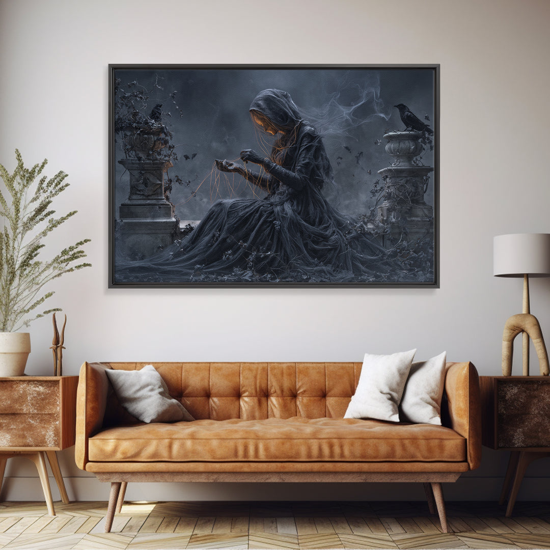 The Spider Sewing Circle, Landscape Wall Art, Dark Halloween Decor, Canvas Print, Halloween Wall Decor, Gothic Home Decor