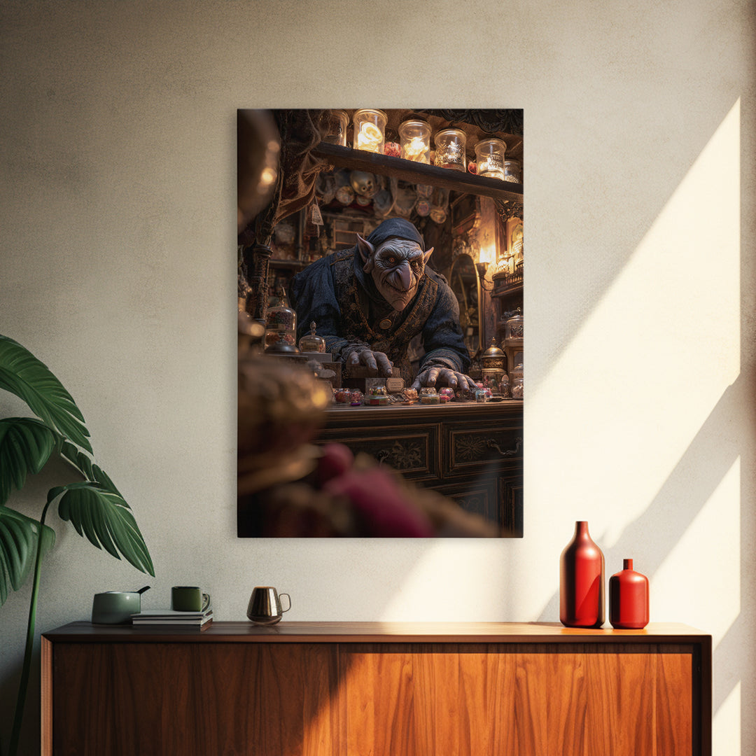 The Goblin Candy Shop, Vertical Wall Art, Dark Halloween Decor, Canvas Print, Halloween Wall Decor, Gothic Home Decor, Dark Fantasy Art