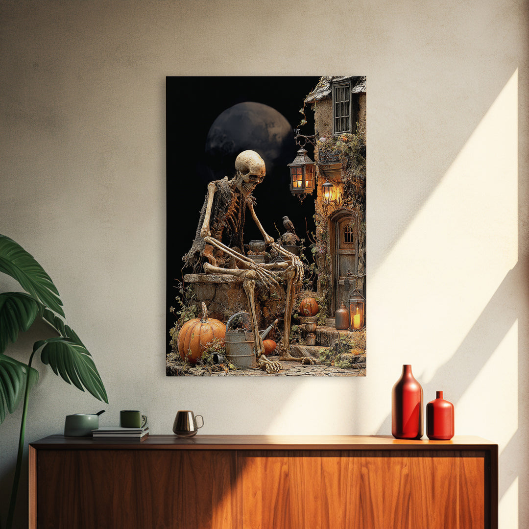 The Skeleton Gardeners, Vertical Wall Art, Spooky Home Decor, Canvas Print, Halloween Wall Decor, Gothic Home Decor, Statement Wall Art