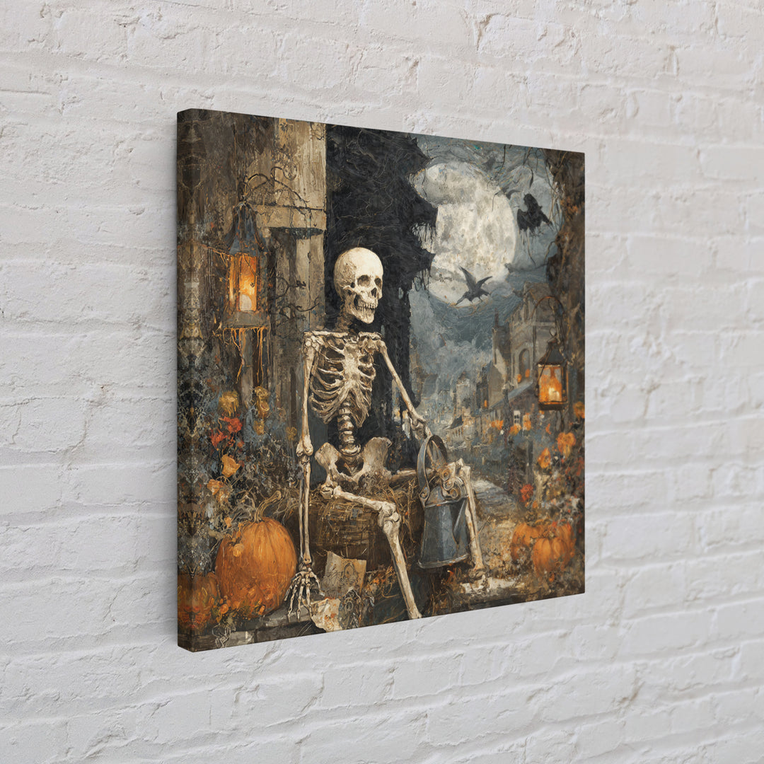 The Skeleton Gardeners, Square Wall Art, Macabre Wall Art, Framed Canvas Print, Halloween Wall Decor, Gothic Home Decor