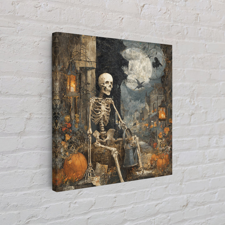 The Skeleton Gardeners, Square Wall Art, Macabre Wall Art, Framed Canvas Print, Halloween Wall Decor, Gothic Home Decor