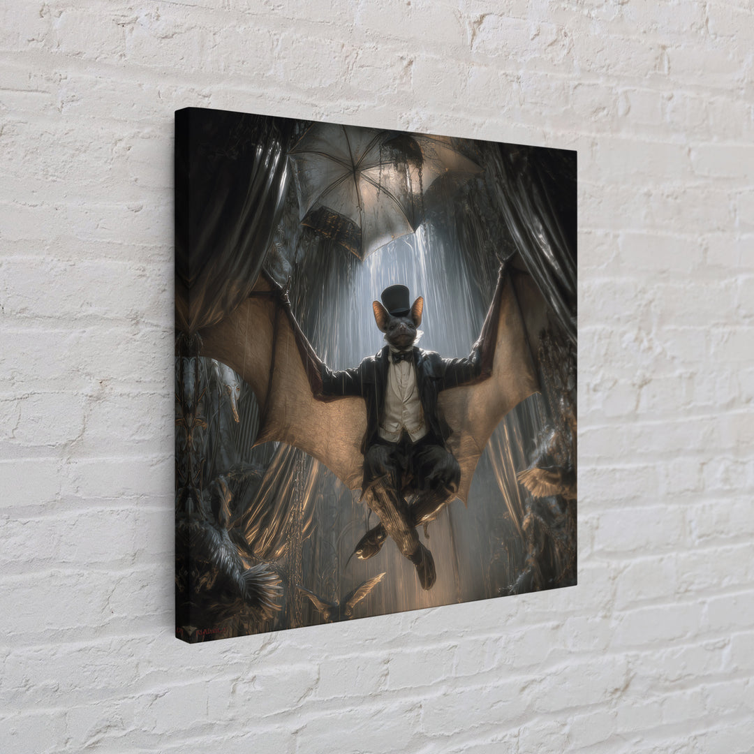 The Bat Umbrella Salesman, Square Wall Art, Gothic Horror Wall Art, Framed Canvas Print, Halloween Wall Decor, Gothic Home Decor