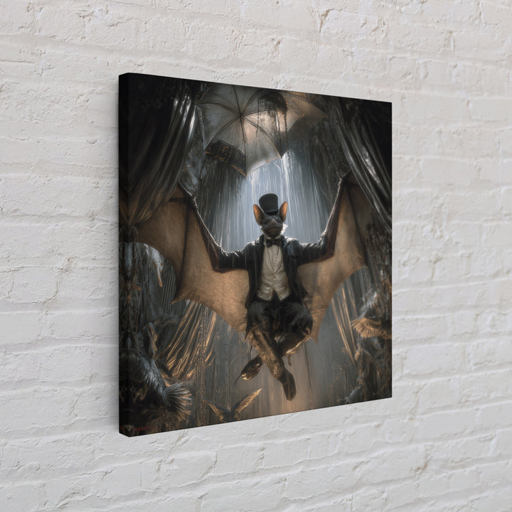 The Bat Umbrella Salesman, Square Wall Art, Gothic Horror Wall Art, Framed Canvas Print, Halloween Wall Decor, Gothic Home Decor