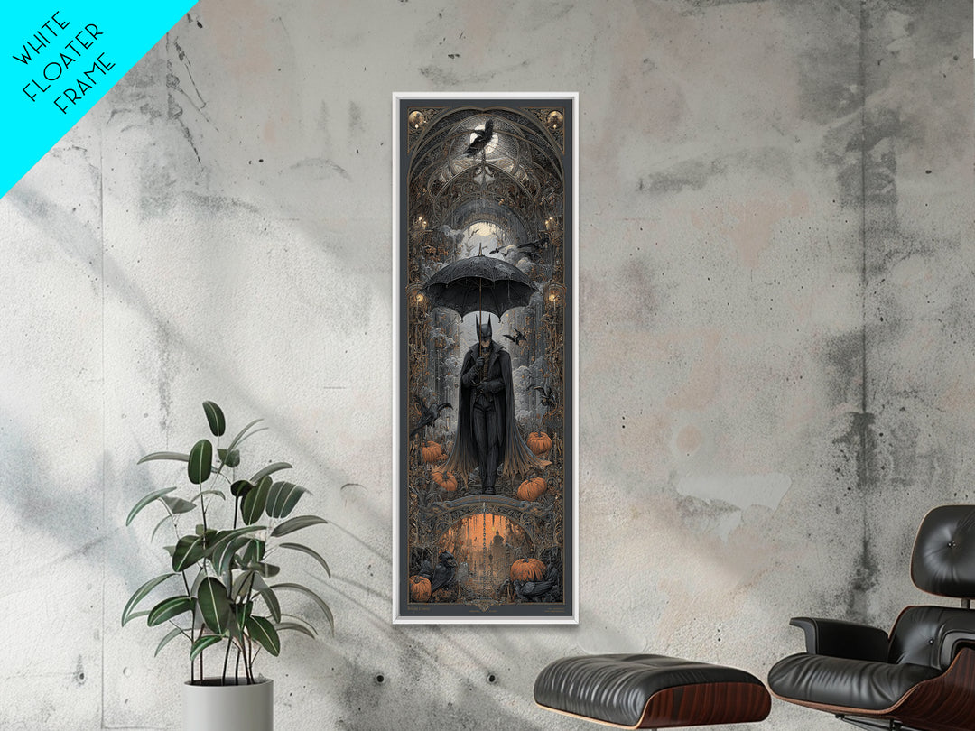 The Bat Umbrella Salesman, Tall Narrow Wall Art, Dark Halloween Decor, Canvas Print, Halloween Wall Decor, Gothic Home Decor