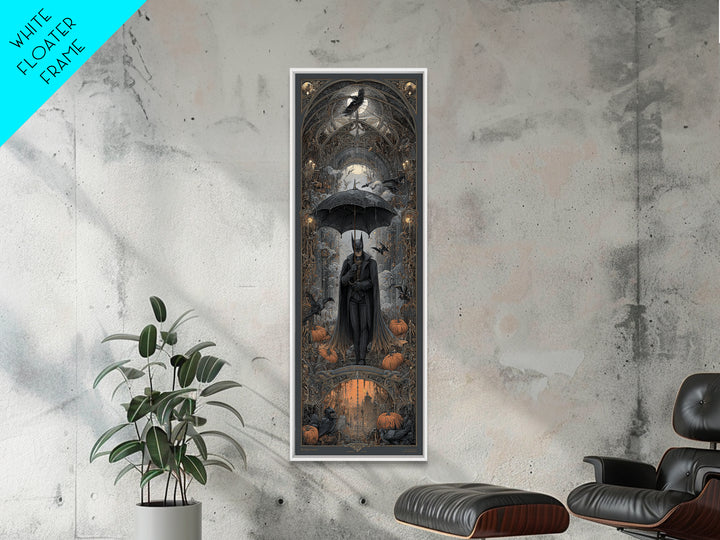 The Bat Umbrella Salesman, Tall Narrow Wall Art, Dark Halloween Decor, Canvas Print, Halloween Wall Decor, Gothic Home Decor