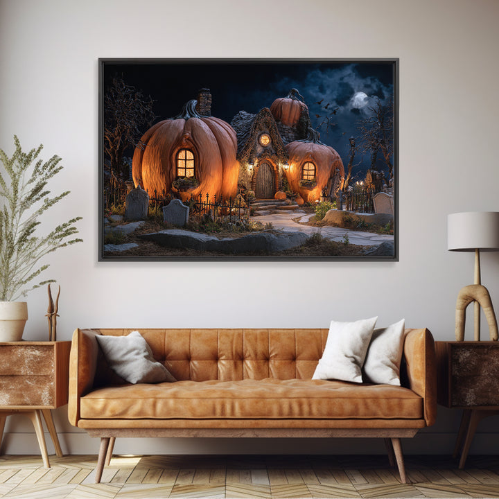 The Pumpkin-House Neighborhood, Landscape Wall Art, Dark Halloween Decor, Canvas Print, Halloween Wall Decor, Gothic Home Decor