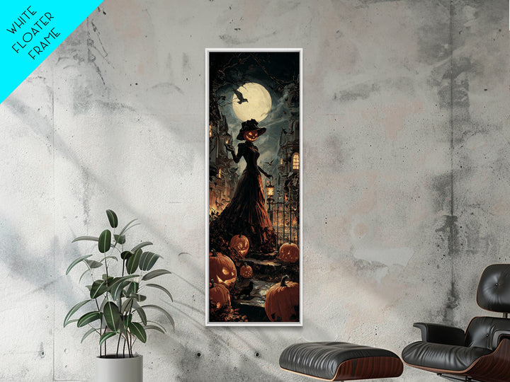 The Pumpkin-House Neighborhood, Tall Narrow Wall Art, Macabre Wall Art, Framed Canvas Print, Halloween Wall Decor, Gothic Home Decor