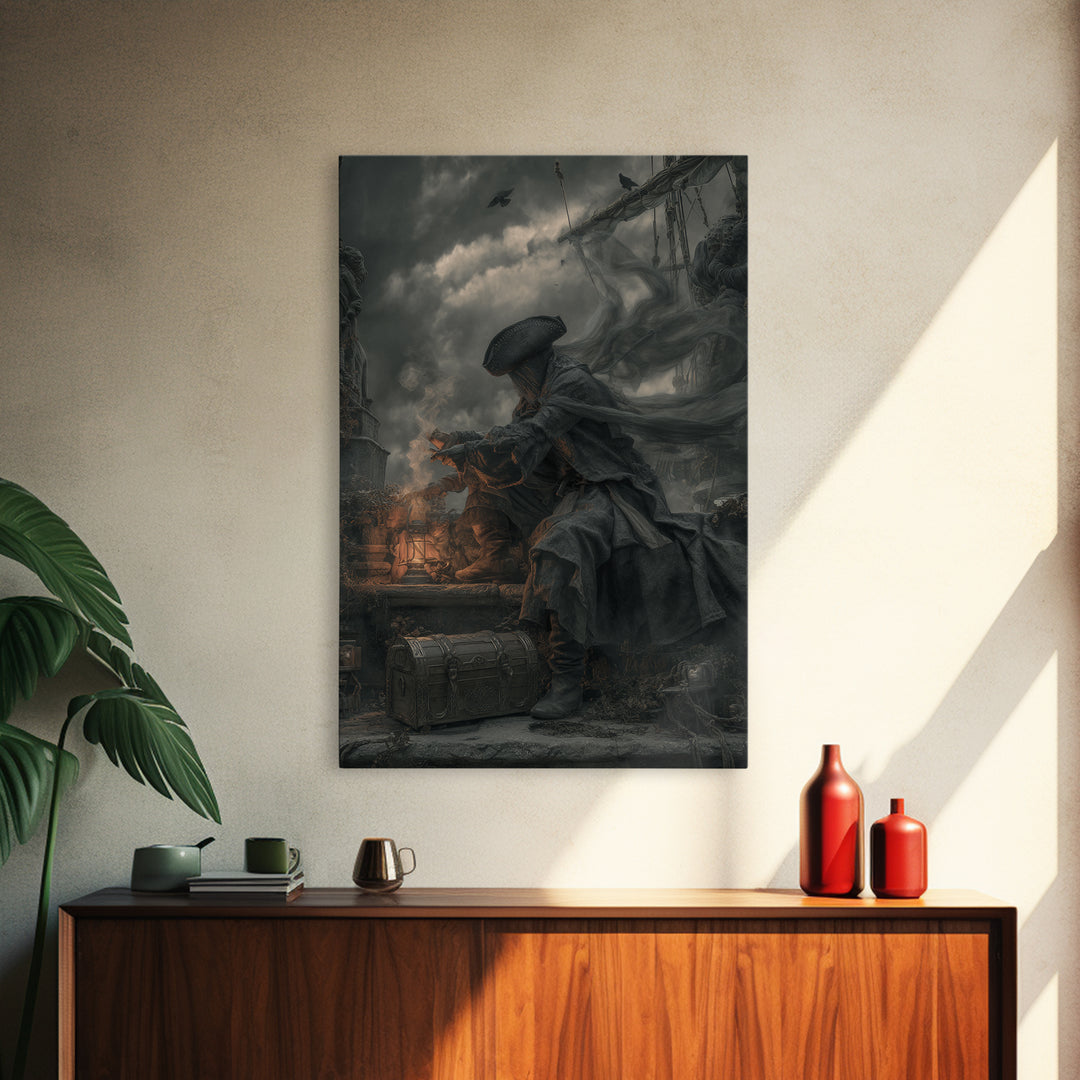 The Ghost Pirate Picnic, Vertical Wall Art, Dark Fantasy Wall Art, Canvas Print, Halloween Wall Decor, Gothic Home Decor, Horror Wall Art