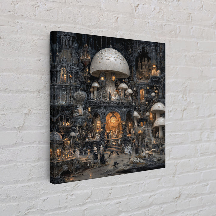 The Moonlit Mushroom Village, Square Wall Art, Dark Halloween Decor, Canvas Print, Halloween Wall Decor, Gothic Home Decor