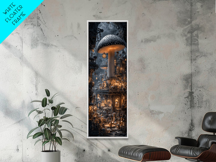 The Moonlit Mushroom Village, Tall Narrow Wall Art, Spooky Home Decor, Canvas Print, Halloween Wall Decor, Gothic Home Decor