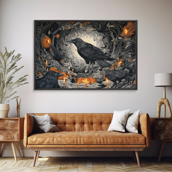 The Raven Post Office, Landscape Wall Art, Macabre Wall Art, Framed Canvas Print, Halloween Wall Decor, Gothic Home Decor