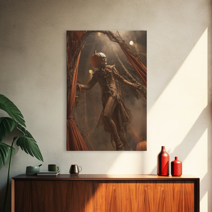 The Jack-O'-Lantern Circus, Vertical Wall Art, Gothic Horror Wall Art, Framed Canvas Print, Halloween Wall Decor, Gothic Home Decor