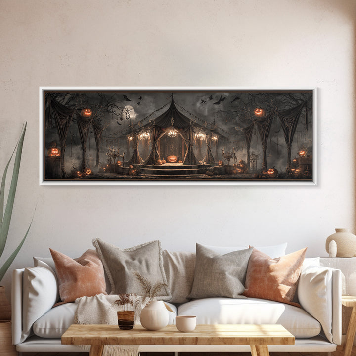 The Jack-O'-Lantern Circus, Extra Wide Wall Art, Macabre Wall Art, Framed Canvas Print, Halloween Wall Decor, Gothic Home Decor