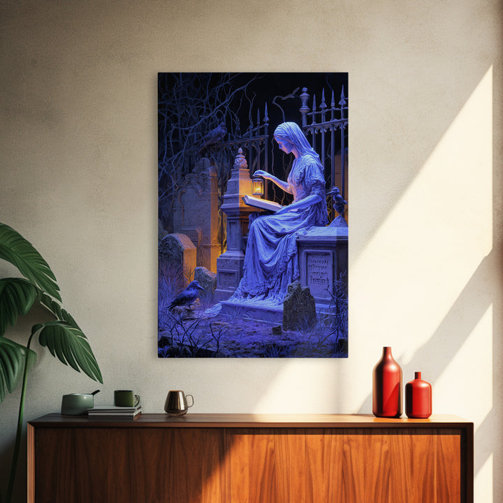 The Graveyard Book Club, Vertical Wall Art, Macabre Wall Art, Framed Canvas Print, Halloween Wall Decor, Gothic Home Decor