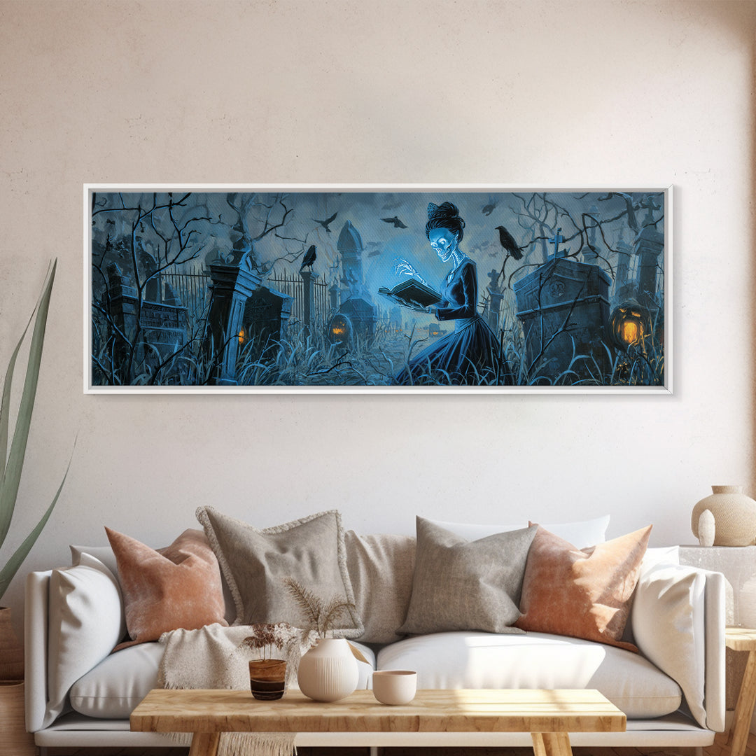 The Graveyard Book Club, Extra Wide Wall Art, Dark Fantasy Wall Art, Canvas Print, Halloween Wall Decor, Gothic Home Decor