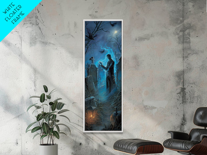 The Graveyard Book Club, Tall Narrow Wall Art, Haunted Gothic Art, Framed Canvas Print, Halloween Wall Decor, Gothic Home Decor