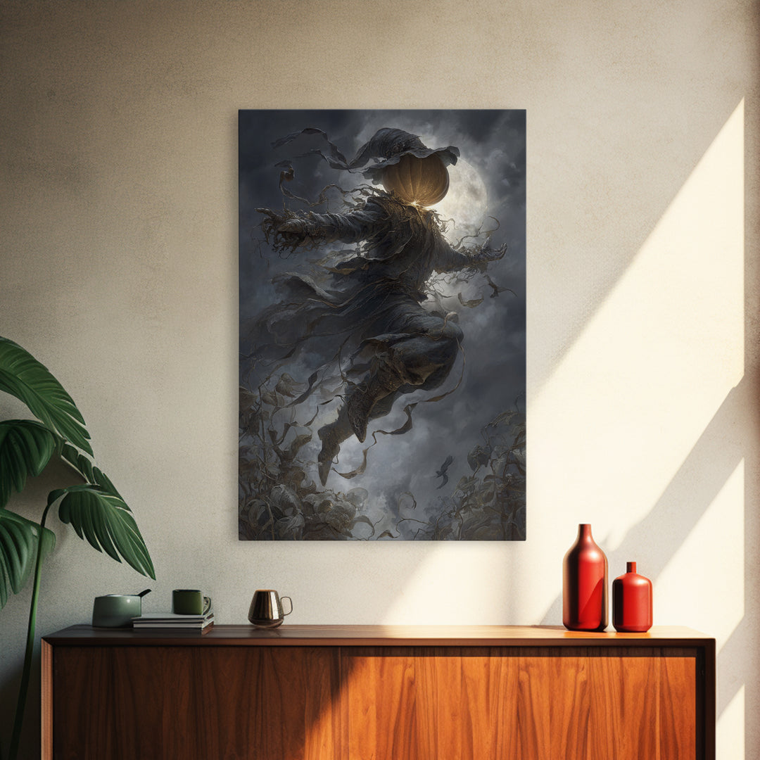 The Cosmic Pumpkin God, Vertical Wall Art, Macabre Wall Art, Framed Canvas Print, Halloween Wall Decor, Gothic Home Decor, Spooky Wall Decor